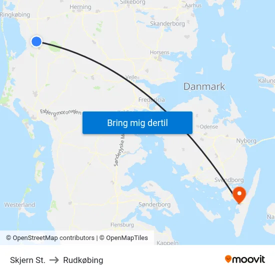 Skjern St. to Rudkøbing map