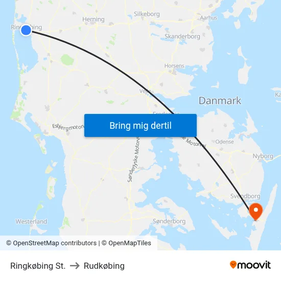 Ringkøbing St. to Rudkøbing map