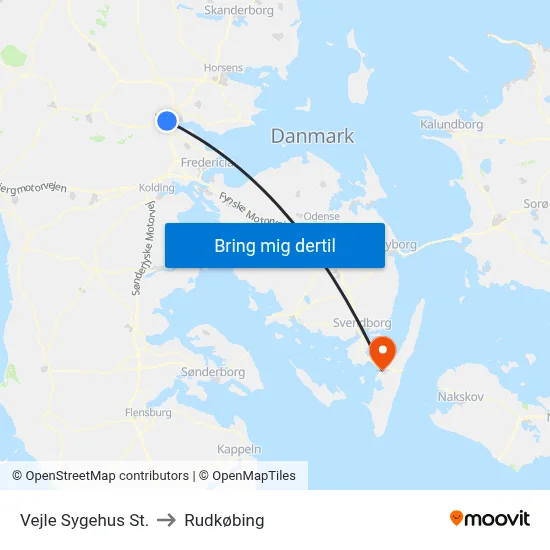 Vejle Sygehus St. to Rudkøbing map