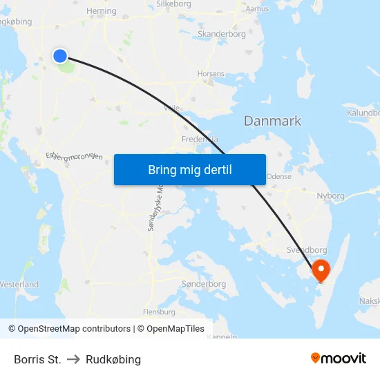 Borris St. to Rudkøbing map