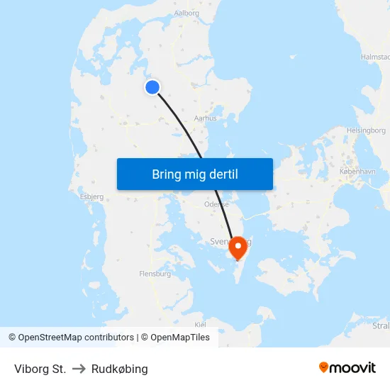 Viborg St. to Rudkøbing map