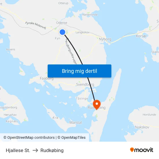 Hjallese St. to Rudkøbing map