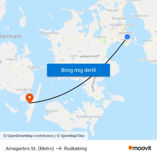 Amagerbro St. (Metro) to Rudkøbing map