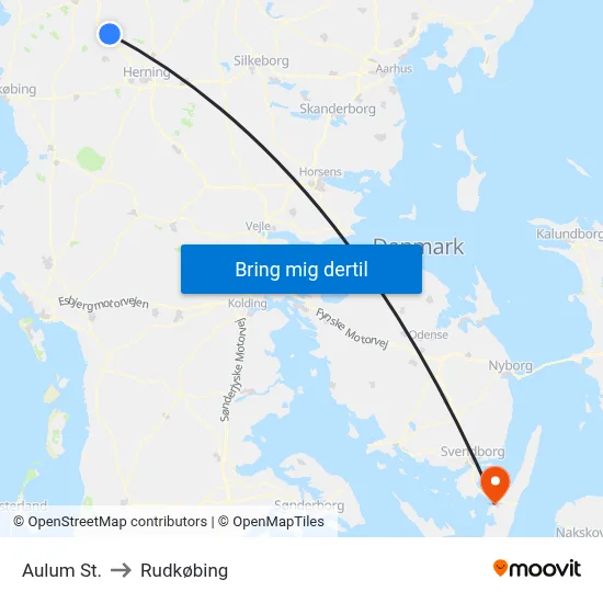 Aulum St. to Rudkøbing map