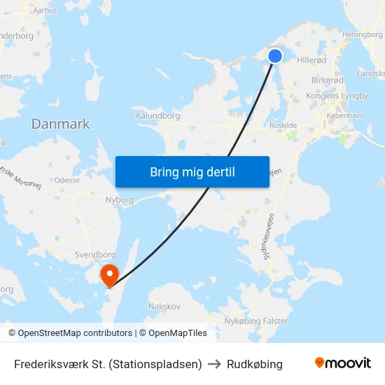 Frederiksværk St. (Stationspladsen) to Rudkøbing map