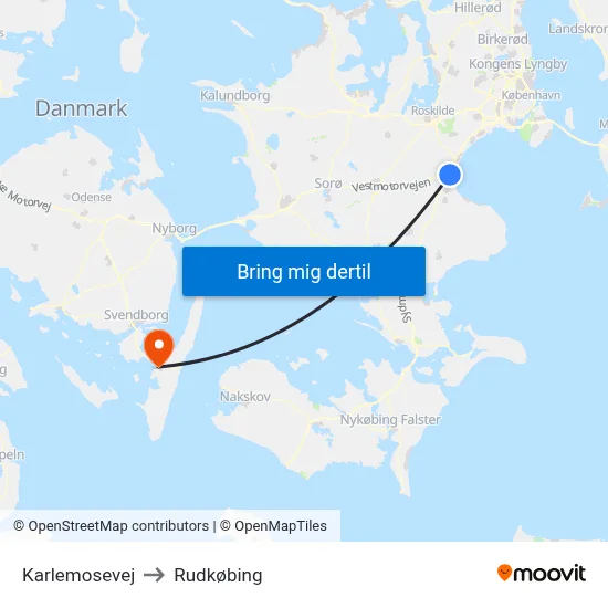 Karlemosevej to Rudkøbing map