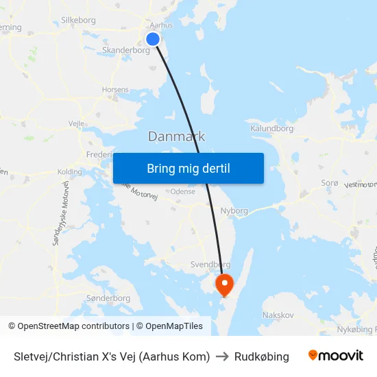 Sletvej/Christian X's Vej (Aarhus Kom) to Rudkøbing map