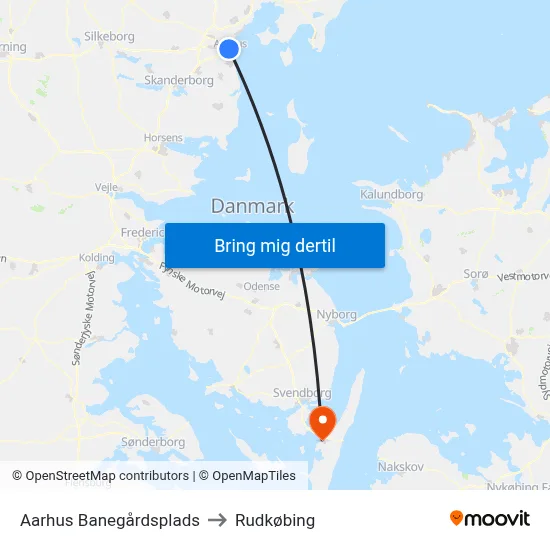 Aarhus Banegårdsplads to Rudkøbing map