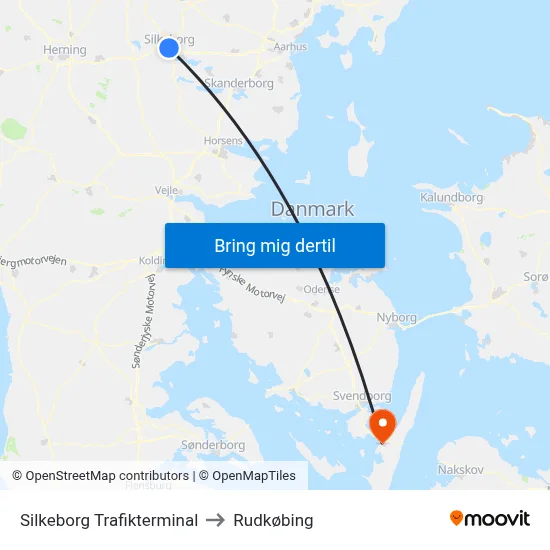 Silkeborg Trafikterminal to Rudkøbing map