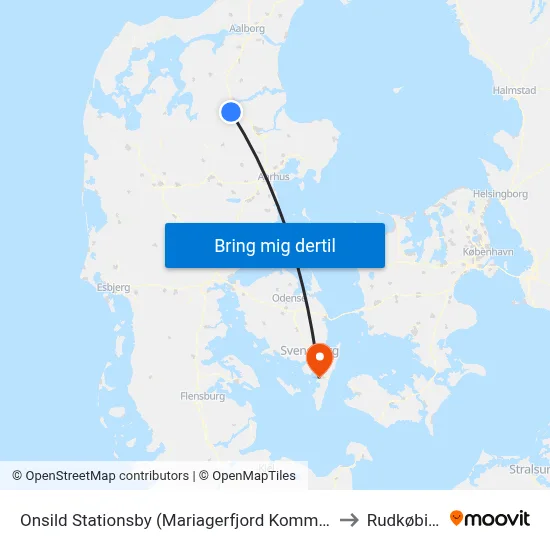 Onsild Stationsby (Mariagerfjord Kommune) to Rudkøbing map
