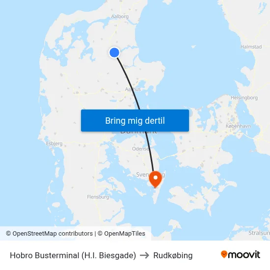Hobro Busterminal (H.I. Biesgade) to Rudkøbing map