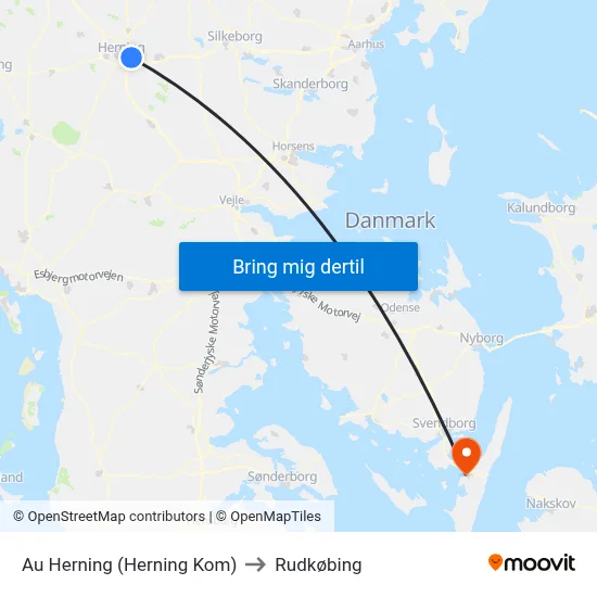 Au Herning (Herning Kom) to Rudkøbing map
