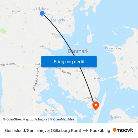 Gunilslund/Gunilshøjvej (Silkeborg Kom) to Rudkøbing map