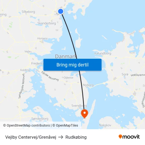 Vejlby Centervej/Grenåvej to Rudkøbing map
