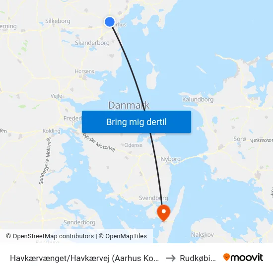 Havkærvænget/Havkærvej (Aarhus Kom) to Rudkøbing map