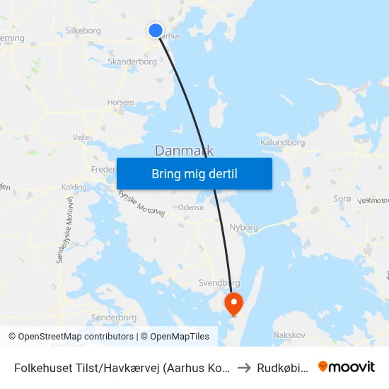 Folkehuset Tilst/Havkærvej (Aarhus Kom) to Rudkøbing map