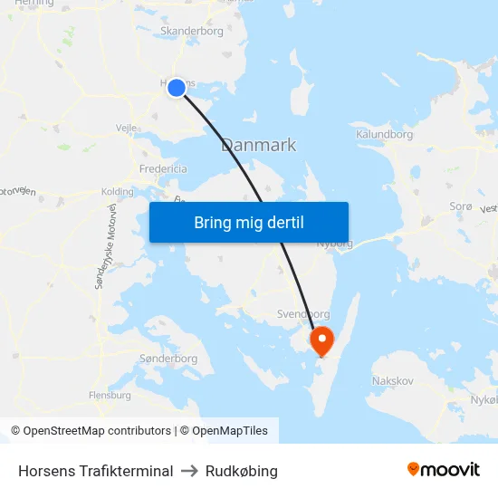 Horsens Trafikterminal to Rudkøbing map