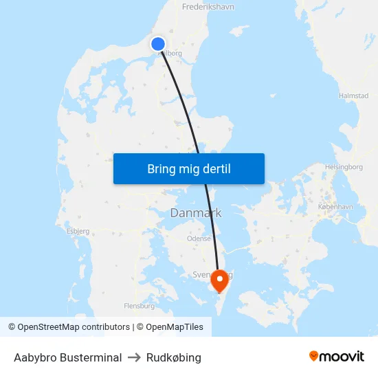 Aabybro Busterminal to Rudkøbing map