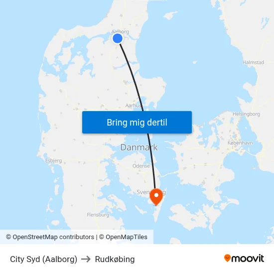 City Syd (Aalborg) to Rudkøbing map