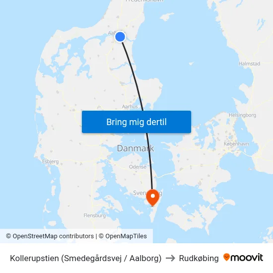 Kollerupstien (Smedegårdsvej / Aalborg) to Rudkøbing map