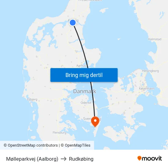 Mølleparkvej (Aalborg) to Rudkøbing map