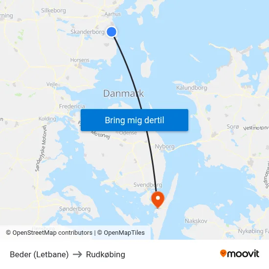 Beder (Letbane) to Rudkøbing map