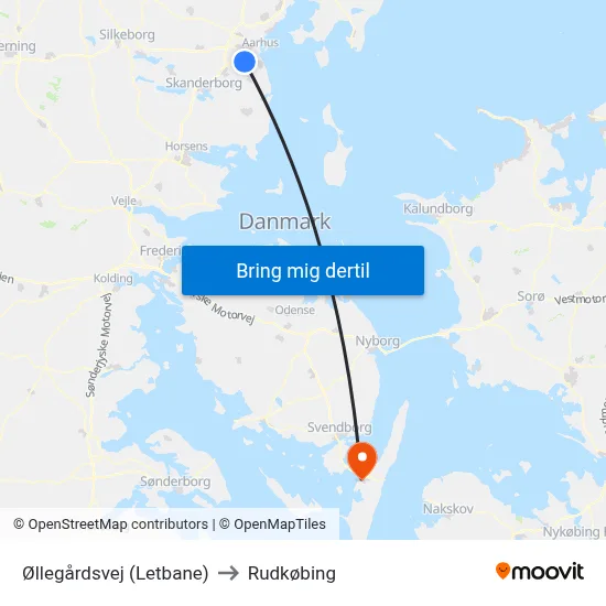 Øllegårdsvej (Letbane) to Rudkøbing map
