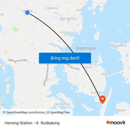Herning Station to Rudkøbing map