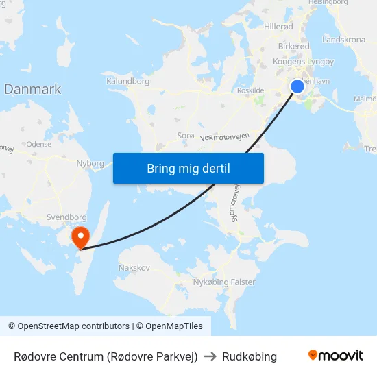 Rødovre Centrum (Rødovre Parkvej) to Rudkøbing map