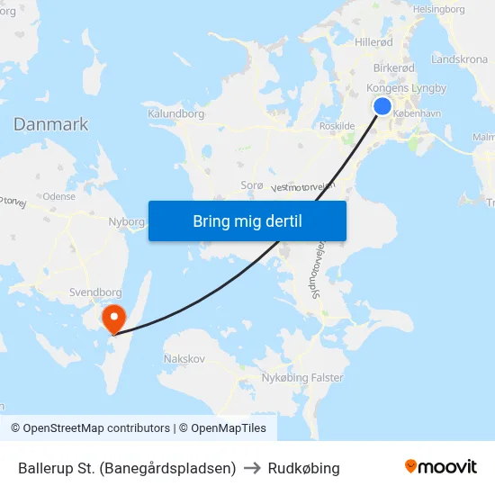 Ballerup St. (Banegårdspladsen) to Rudkøbing map