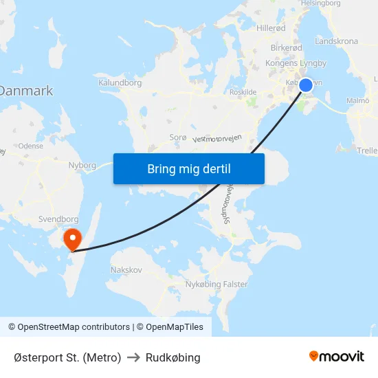 Østerport St. (Metro) to Rudkøbing map