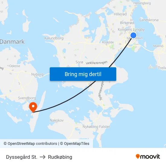Dyssegård St. to Rudkøbing map