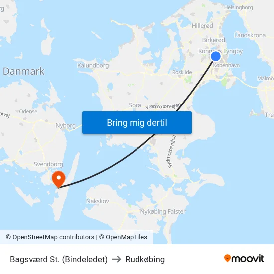 Bagsværd St. (Bindeledet) to Rudkøbing map