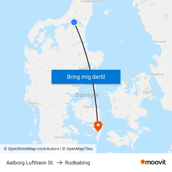 Aalborg Lufthavn St. to Rudkøbing map