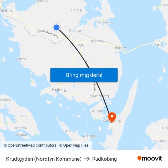 Krudtgyden (Nordfyn Kommune) to Rudkøbing map