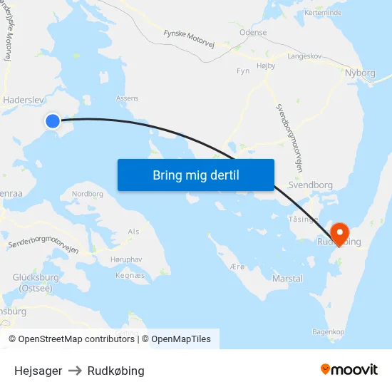 Hejsager to Rudkøbing map