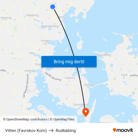 Vitten (Favrskov Kom) to Rudkøbing map