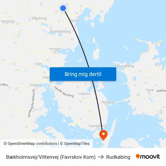Bækholmsvej/Vittenvej (Favrskov Kom) to Rudkøbing map