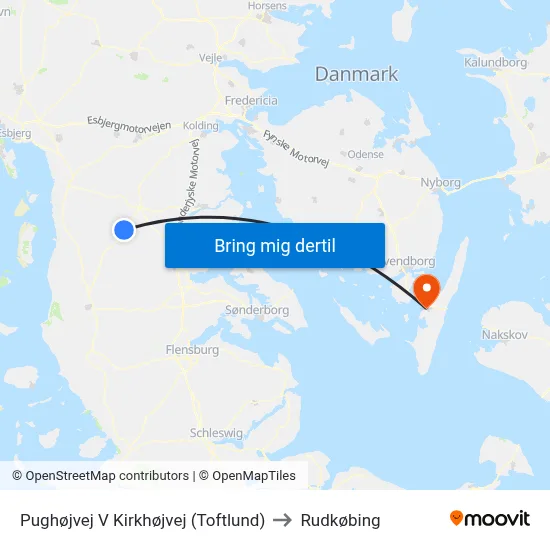 Pughøjvej V Kirkhøjvej (Toftlund) to Rudkøbing map