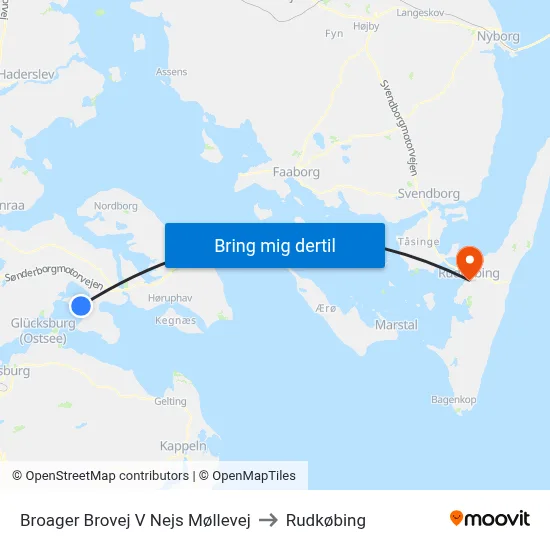 Broager Brovej V Nejs Møllevej to Rudkøbing map