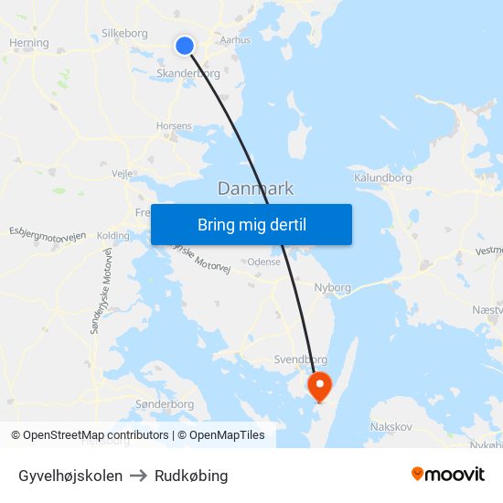 Gyvelhøjskolen to Rudkøbing map