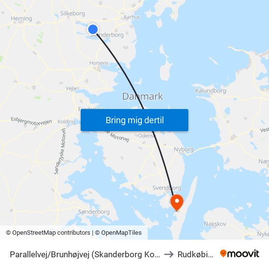 Parallelvej/Brunhøjvej (Skanderborg Kom) to Rudkøbing map
