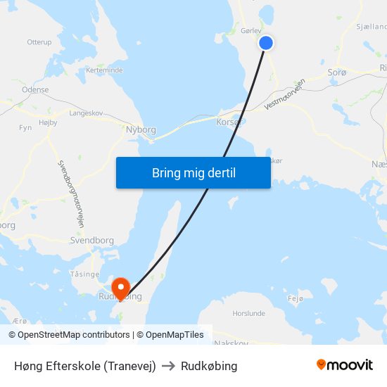 Høng Efterskole (Tranevej) to Rudkøbing map