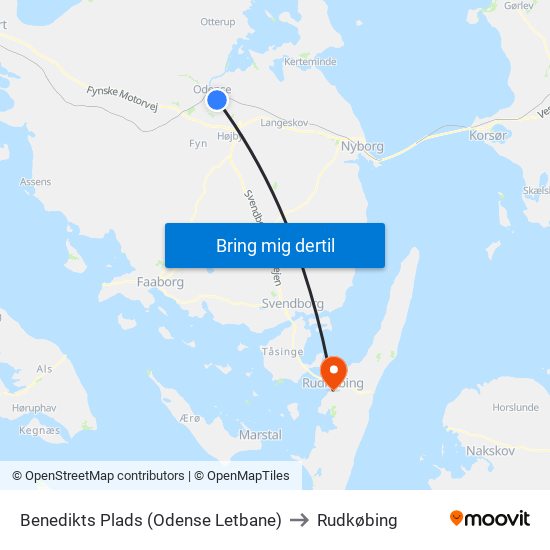 Benedikts Plads (Odense Letbane) to Rudkøbing map