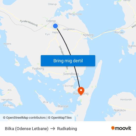 Bilka (Odense Letbane) to Rudkøbing map