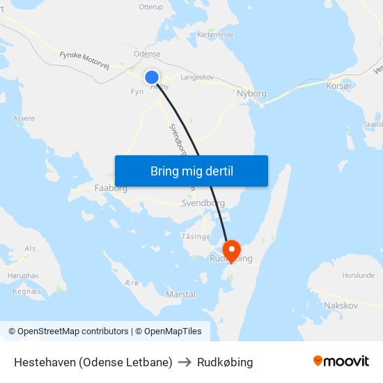 Hestehaven (Odense Letbane) to Rudkøbing map