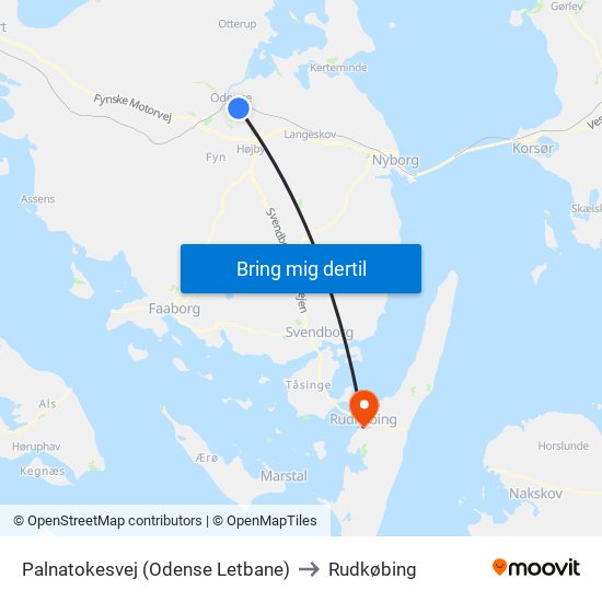Palnatokesvej (Odense Letbane) to Rudkøbing map