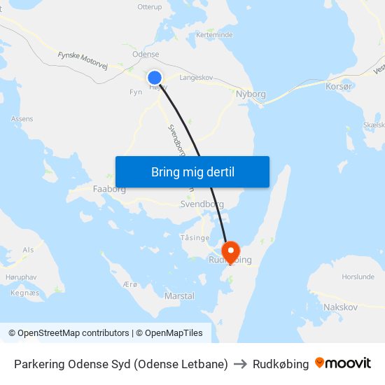 Parkering Odense Syd (Odense Letbane) to Rudkøbing map
