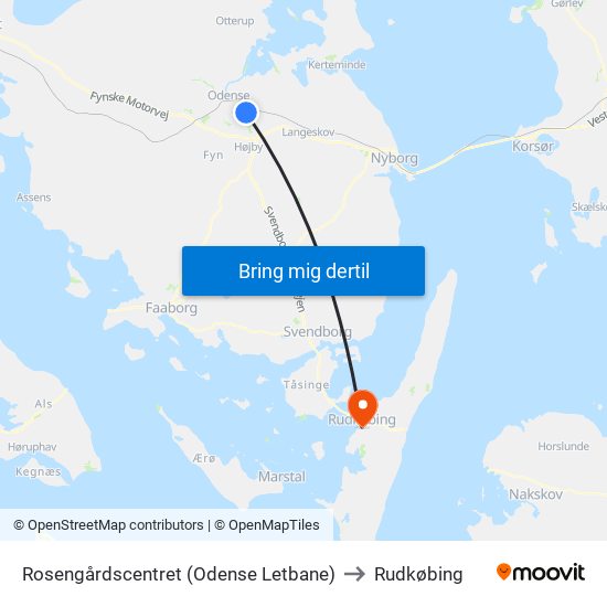Rosengårdscentret (Odense Letbane) to Rudkøbing map