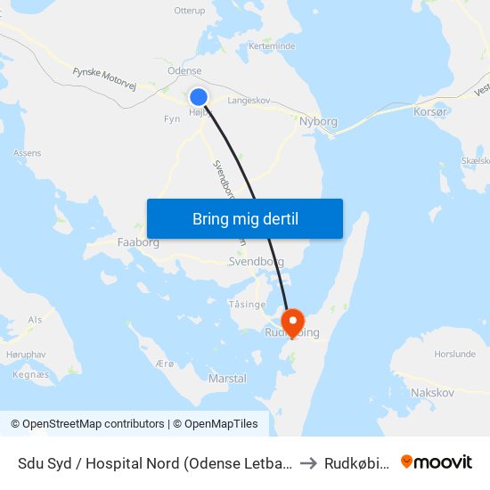 Sdu Syd / Hospital Nord (Odense Letbane) to Rudkøbing map
